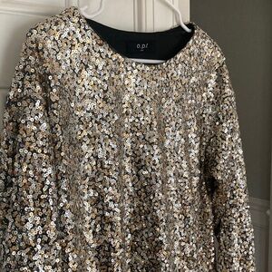 New: o.p.t. Sequin Shift Dress with Pockets. Long Sleeve. Size Medium